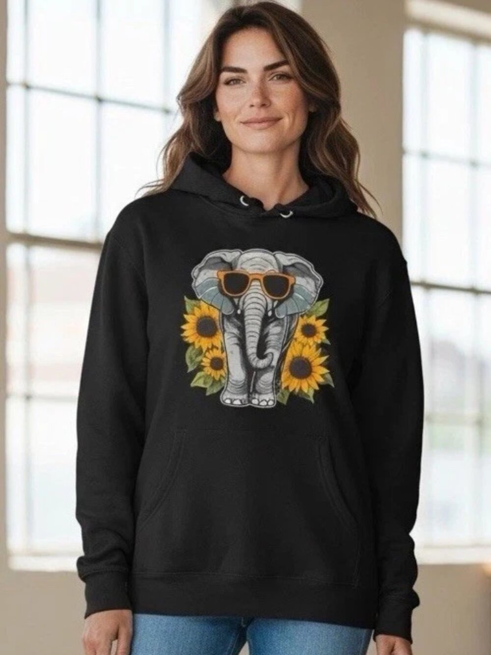 Port & Company Elephant Sunflower Cute Love Animals Unisex Hoodie Sweatshirt XL